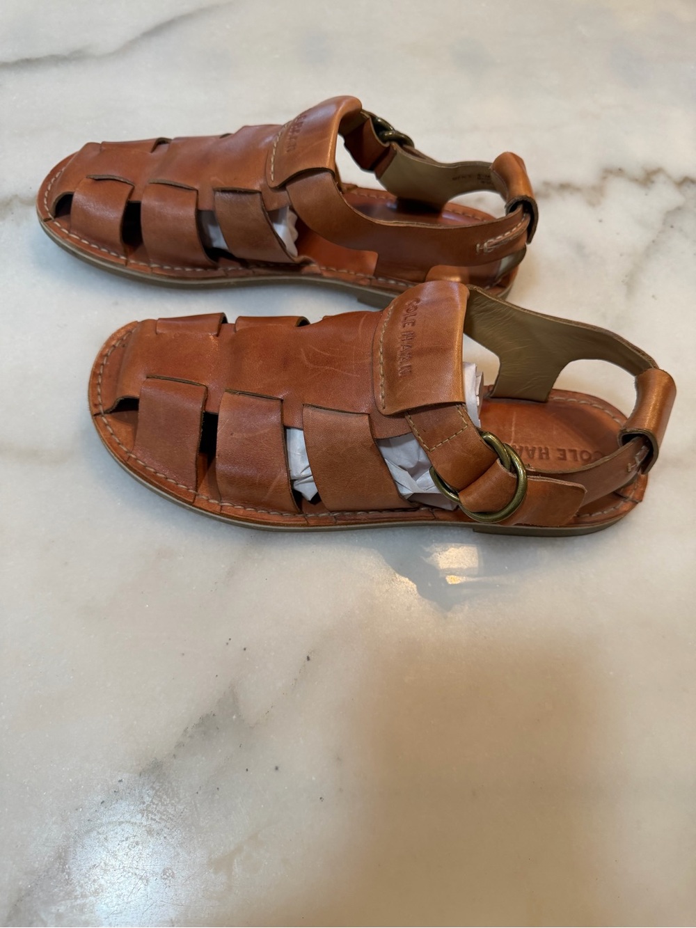 Cole Haan Tan Leather Woven Strap Sandals - Picture 4 of 8